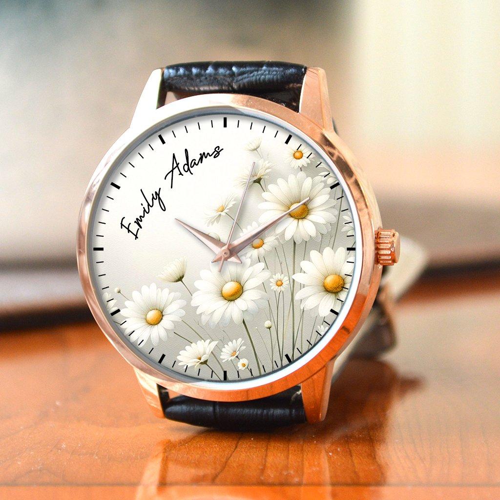 Personalised Wrist Watch With Floral Daisy Birth Flower Design