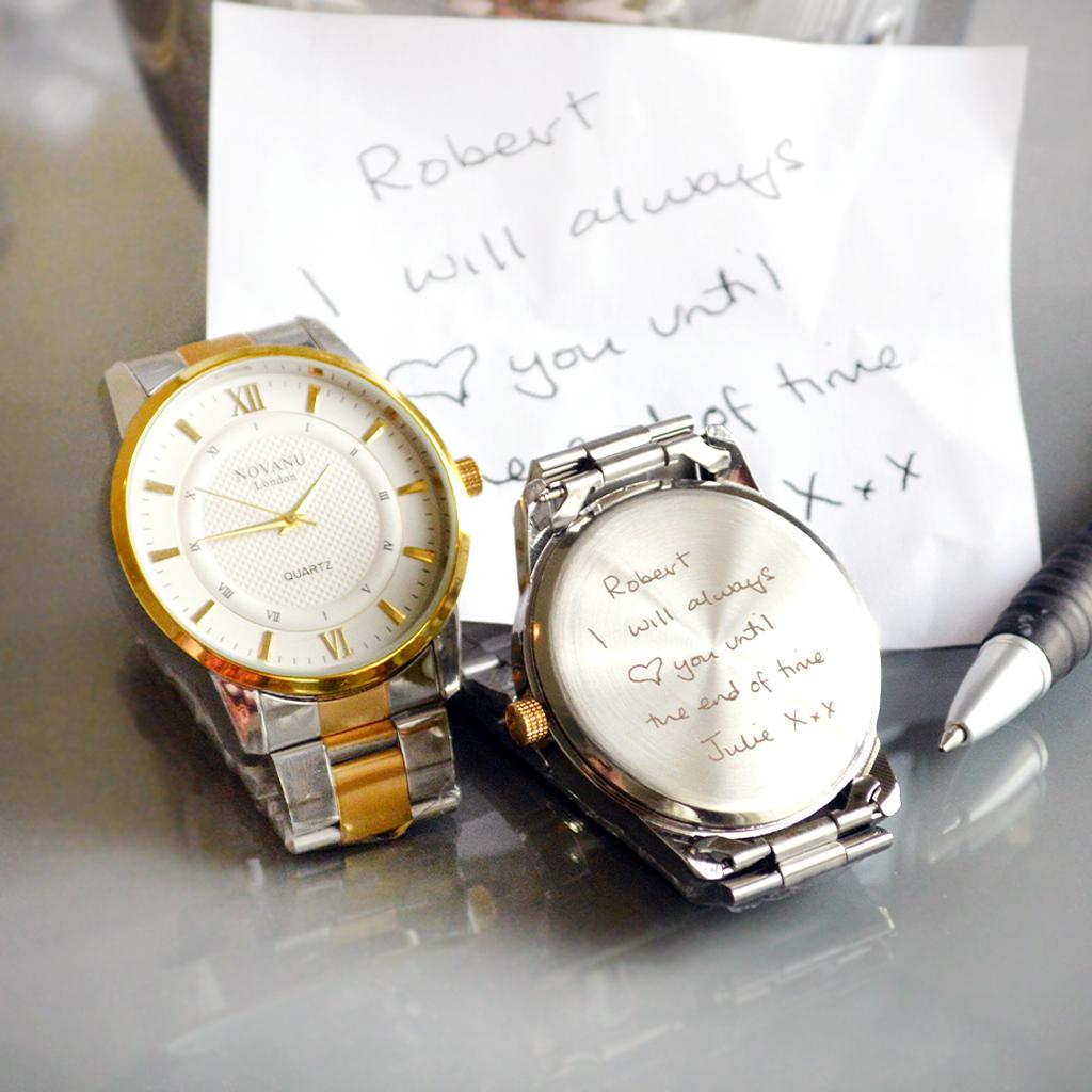 Personalised Silver And Gold Wrist Watch With Your Own Handwriting