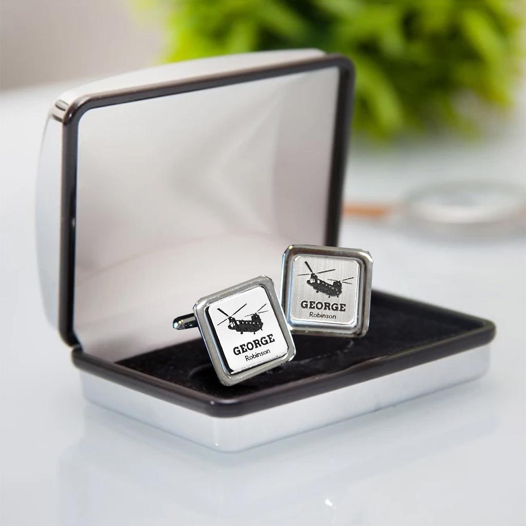 Personalised Chinook Aircraft Cufflink Gift Set