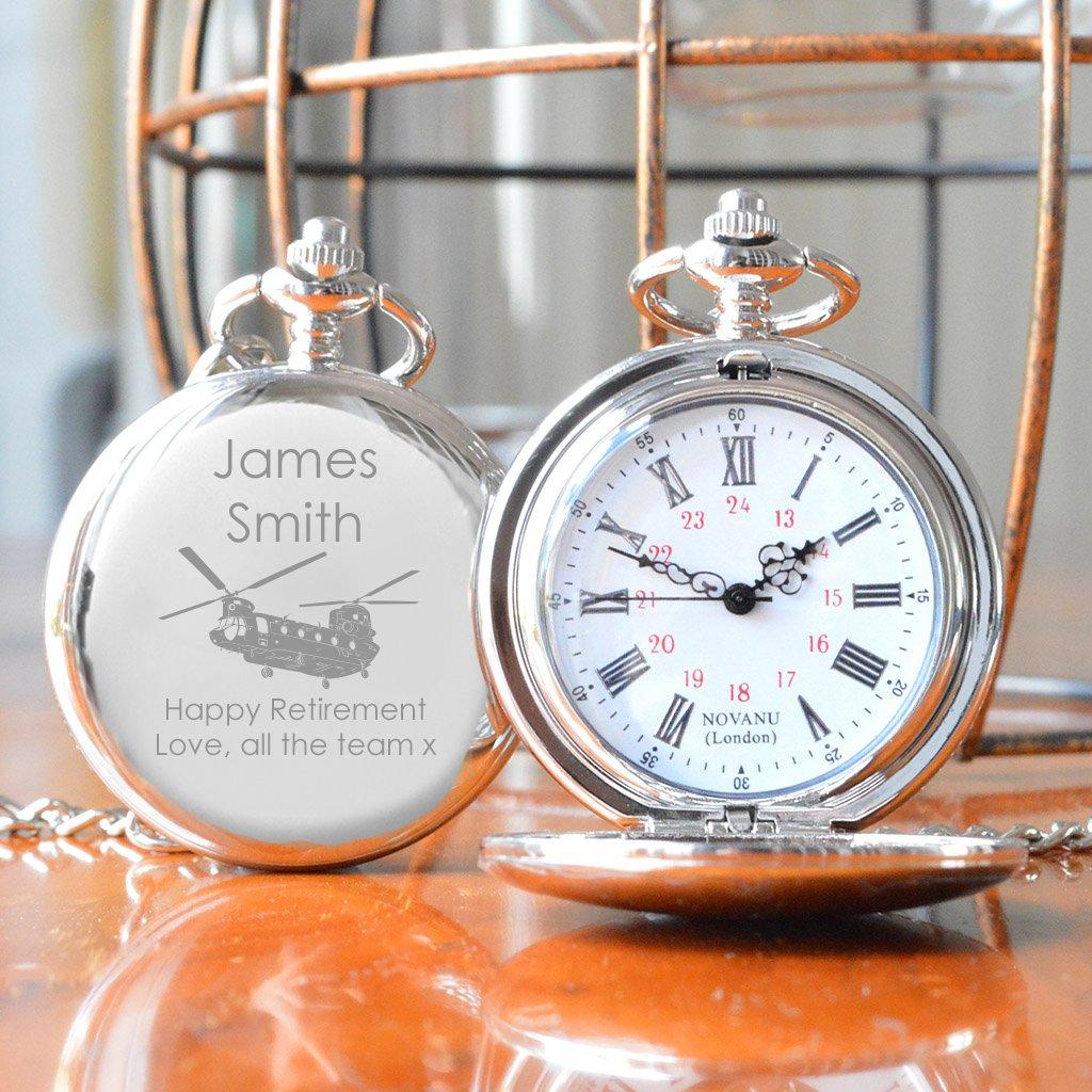 Personalised Chinook Aircraft Silver Pocket Watch