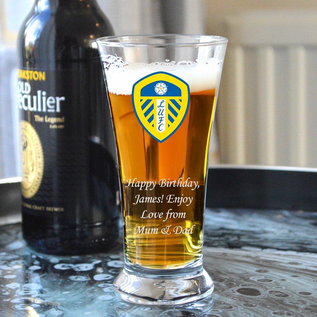 Personalised Leeds United Half Pint Pilsner Glass