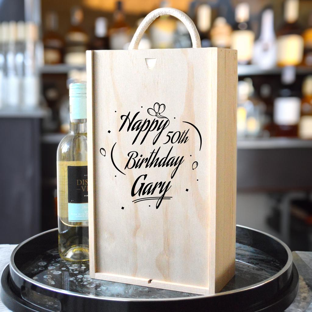 Personalised Twin Wine Box With Birthday Design