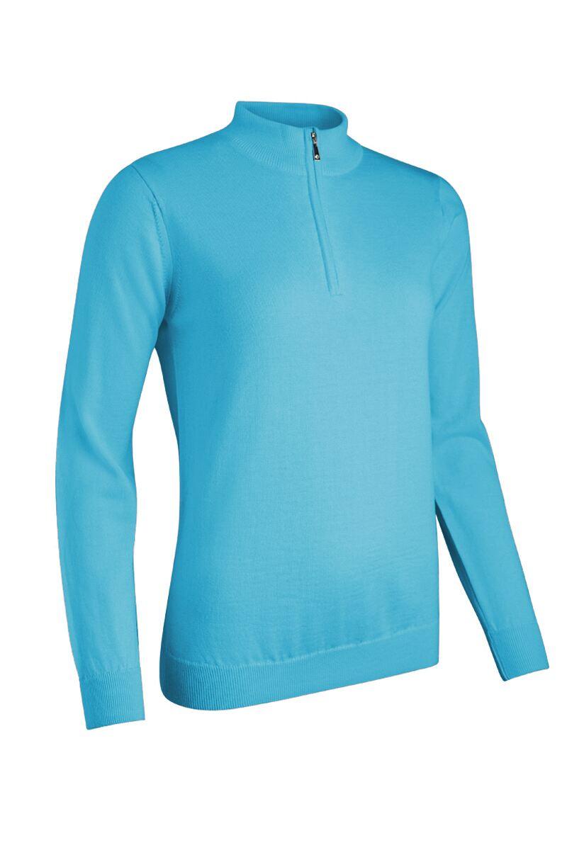 Ladies Quarter Zip Merino Wool Golf Sweater Aqua S