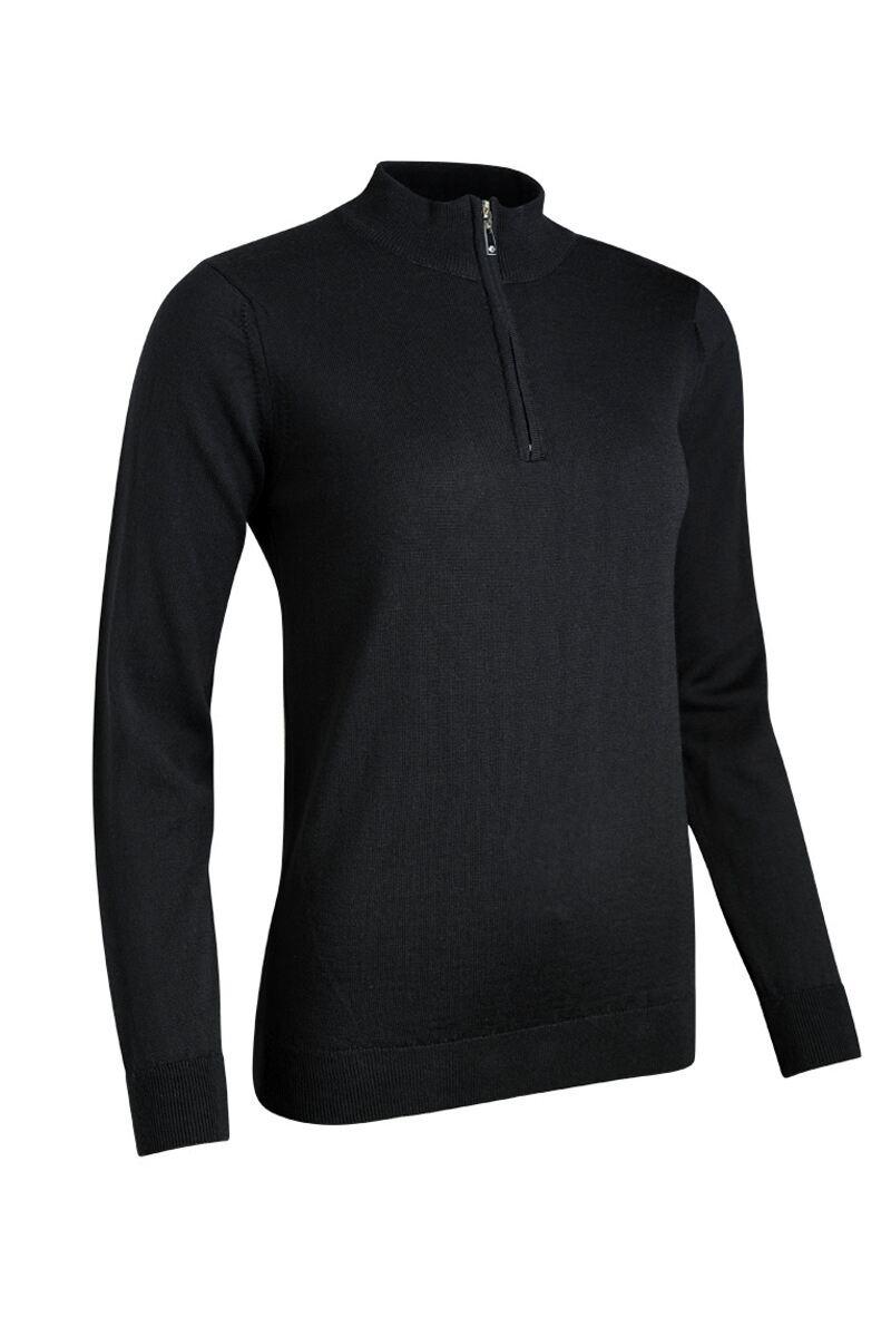 Ladies Quarter Zip Merino Wool Golf Sweater Black M