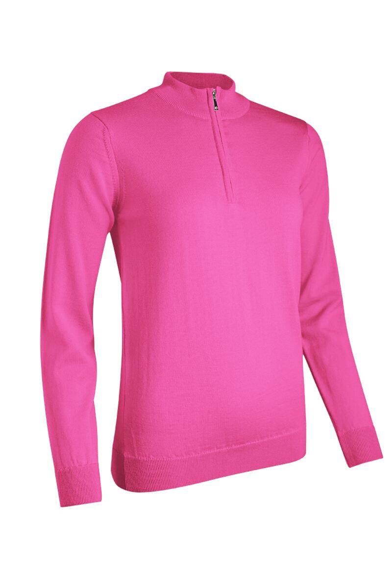 Ladies Quarter Zip Merino Wool Golf Sweater Hot Pink M