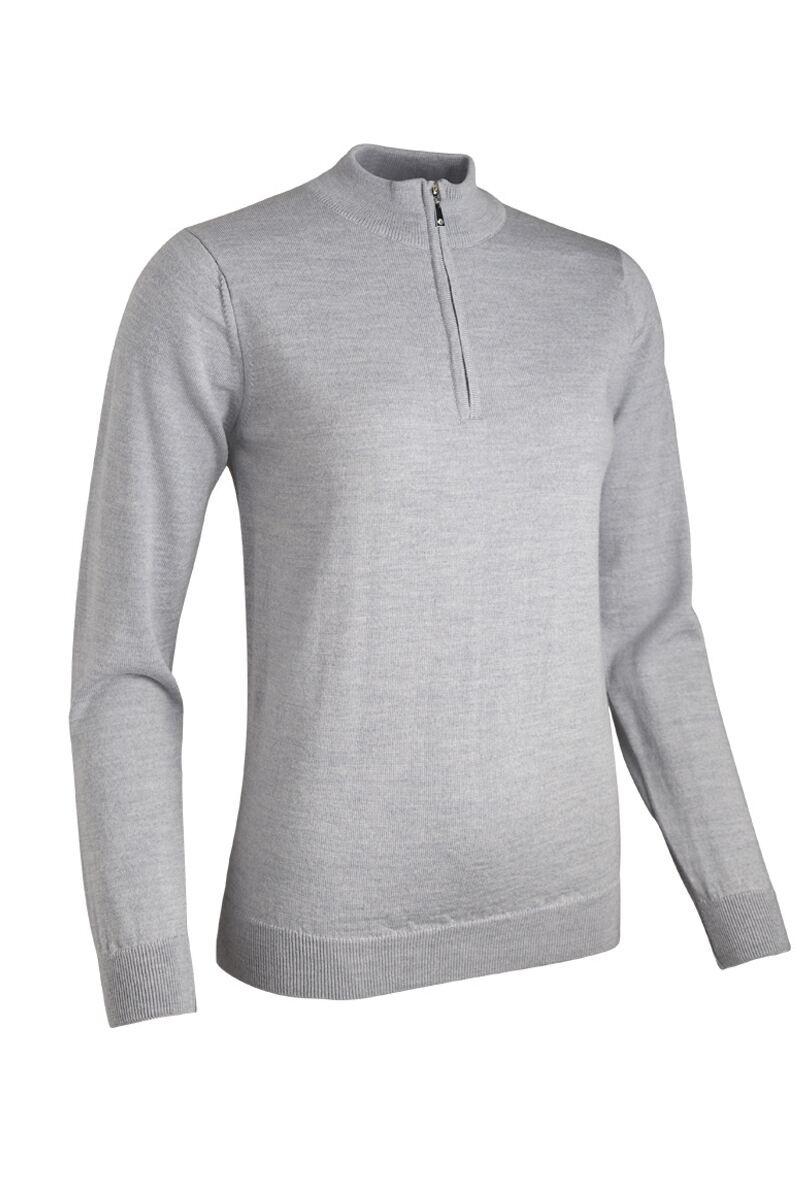 Ladies Quarter Zip Merino Wool Golf Sweater Light Grey Marl S