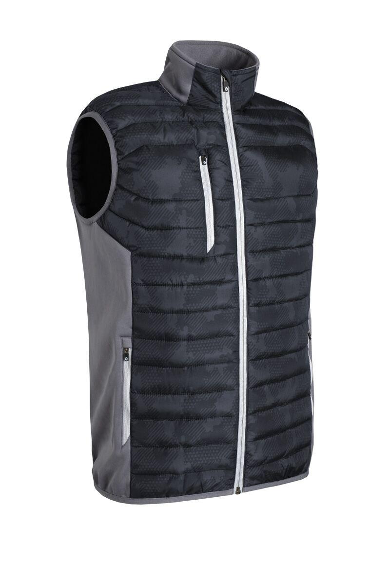 Mens Zip Front Padded Stretch Panel Performance Golf Gilet Black Camo/Gunmetal/Silver M