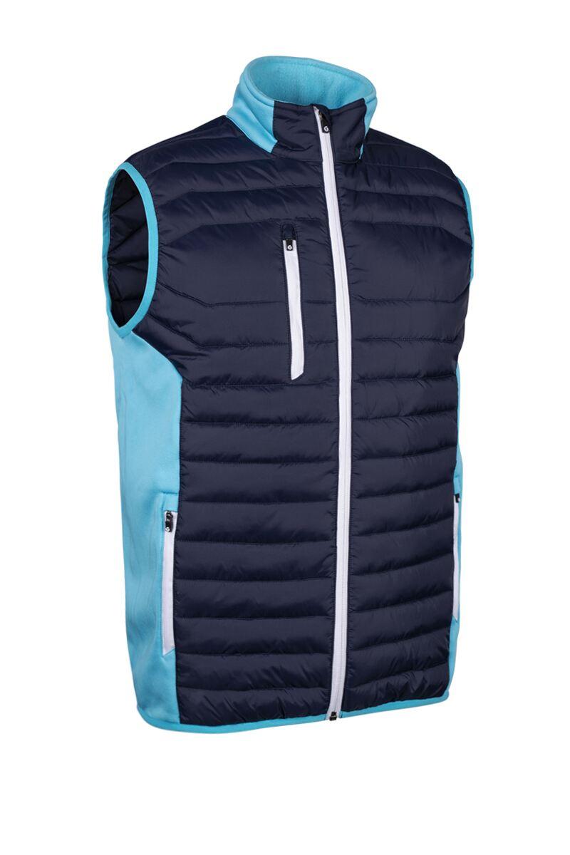 Mens Zip Front Padded Stretch Panel Performance Golf Gilet Navy/Aqua/White M