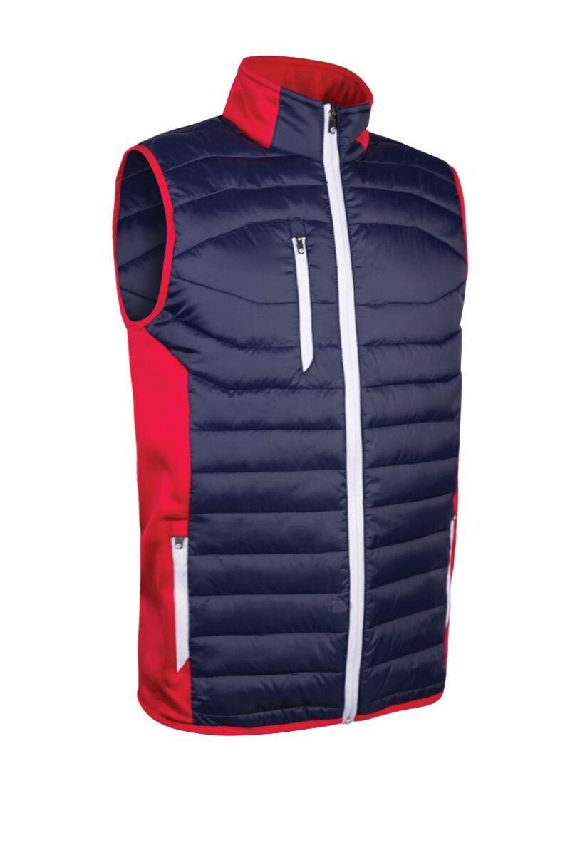 Mens Zip Front Padded Stretch Panel Performance Golf Gilet Navy/Red/White S