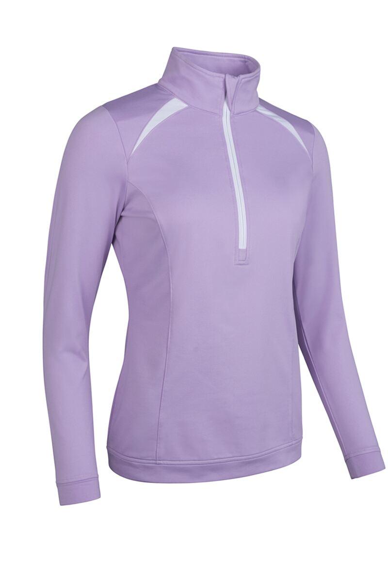 Ladies Quarter Zip Shoulder Panelled Performance Fleece Golf Midlayer Lilac/White S