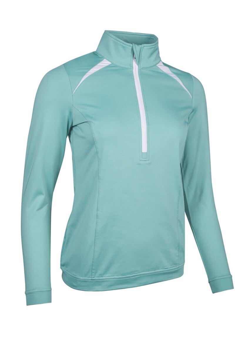 Ladies Quarter Zip Shoulder Panelled Performance Fleece Golf Midlayer Mint/White S