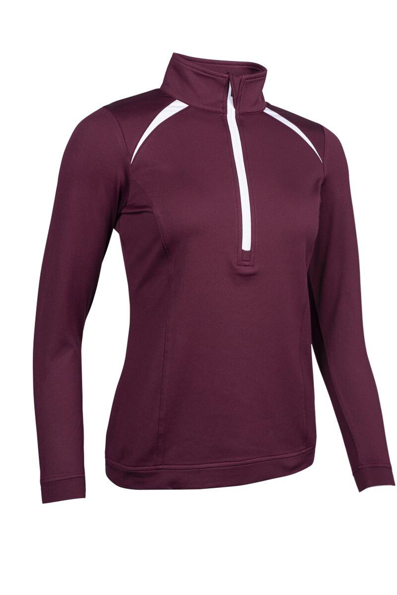 Ladies Quarter Zip Shoulder Panelled Performance Fleece Golf Midlayer Mulberry/White S