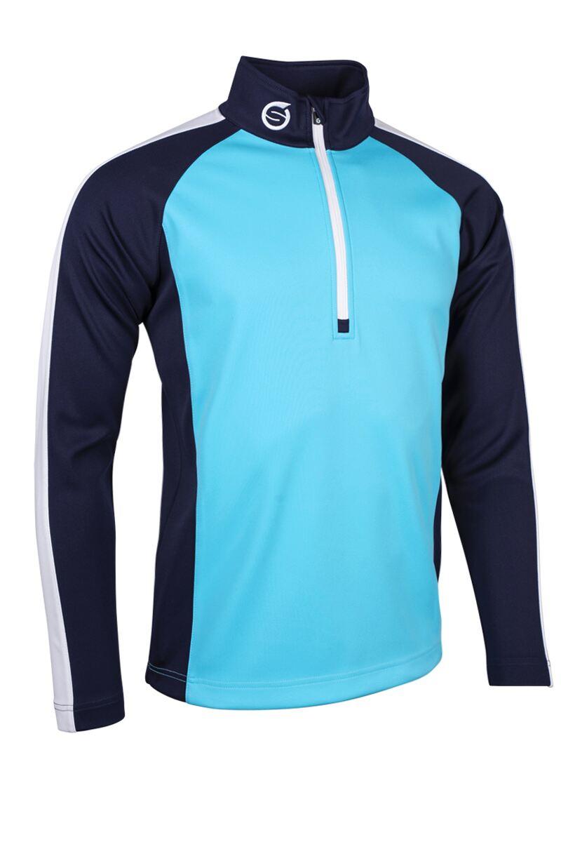 Mens Quarter Zip Raglan Panelled Showerproof Golf Midlayer Aqua/Navy/White XXL