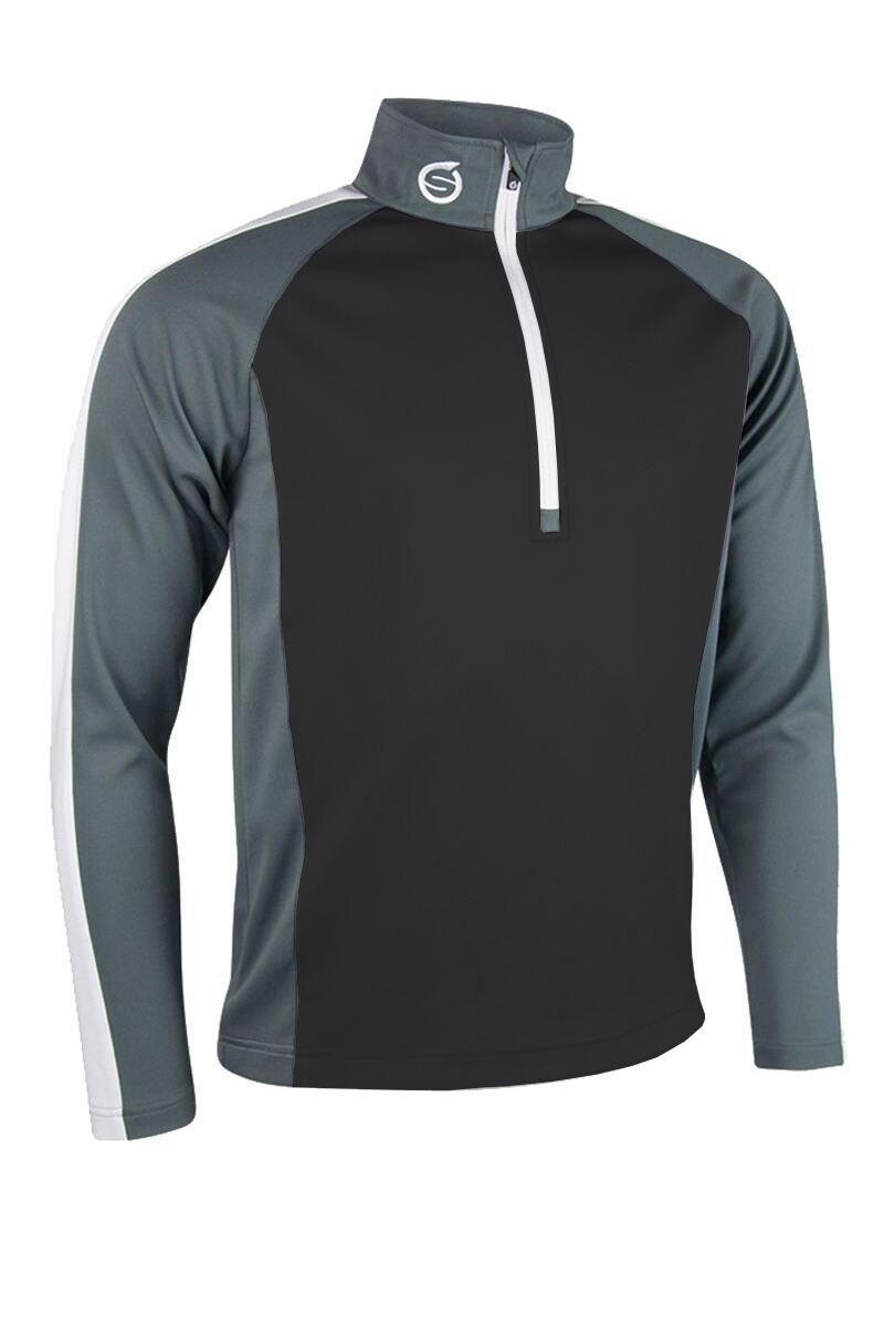 Mens Quarter Zip Raglan Panelled Showerproof Golf Midlayer Black/Gunmetal/White M