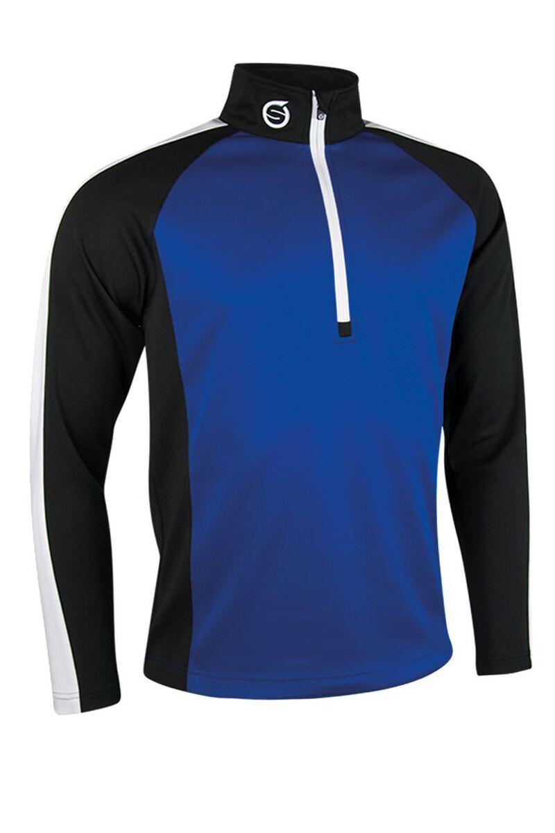 Mens Quarter Zip Raglan Panelled Showerproof Golf Midlayer Electric Blue/Black/White XL