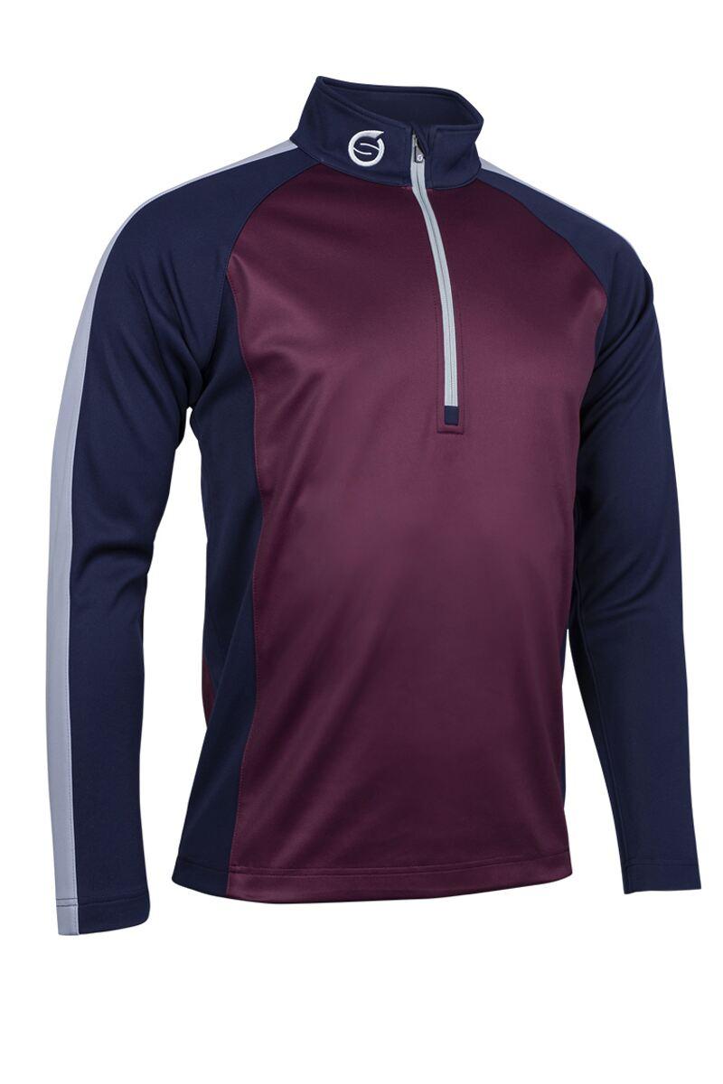 Mens Quarter Zip Raglan Panelled Showerproof Golf Midlayer Mulberry/Navy/Silver S