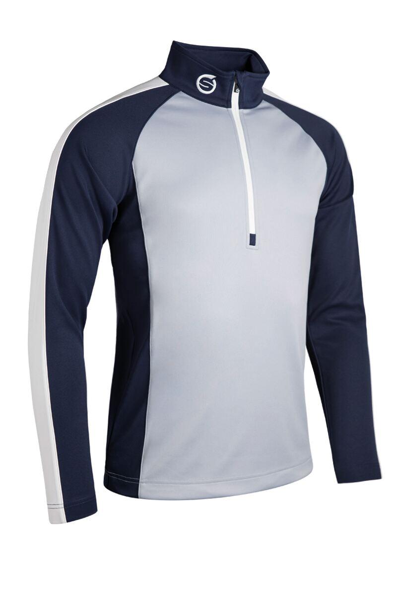 Mens Quarter Zip Raglan Panelled Showerproof Golf Midlayer Silver/Navy/White M