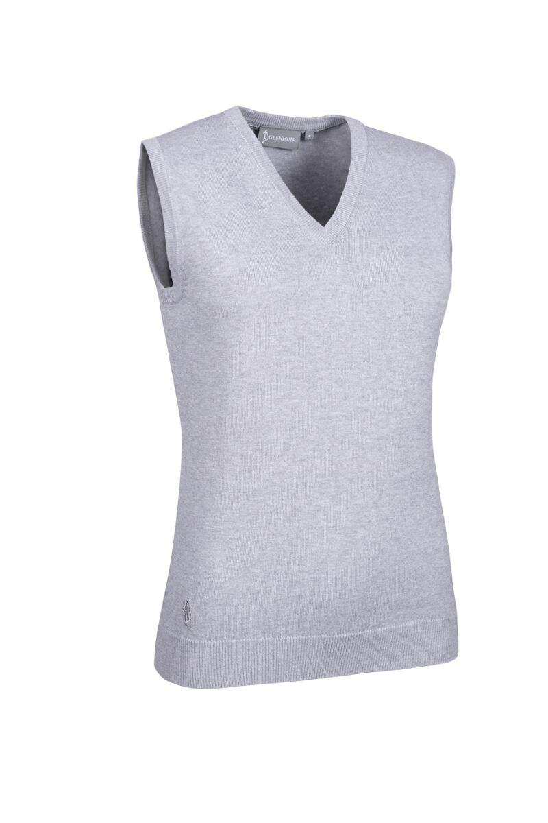 Ladies V Neck Cotton Golf Slipover Light Grey Marl L