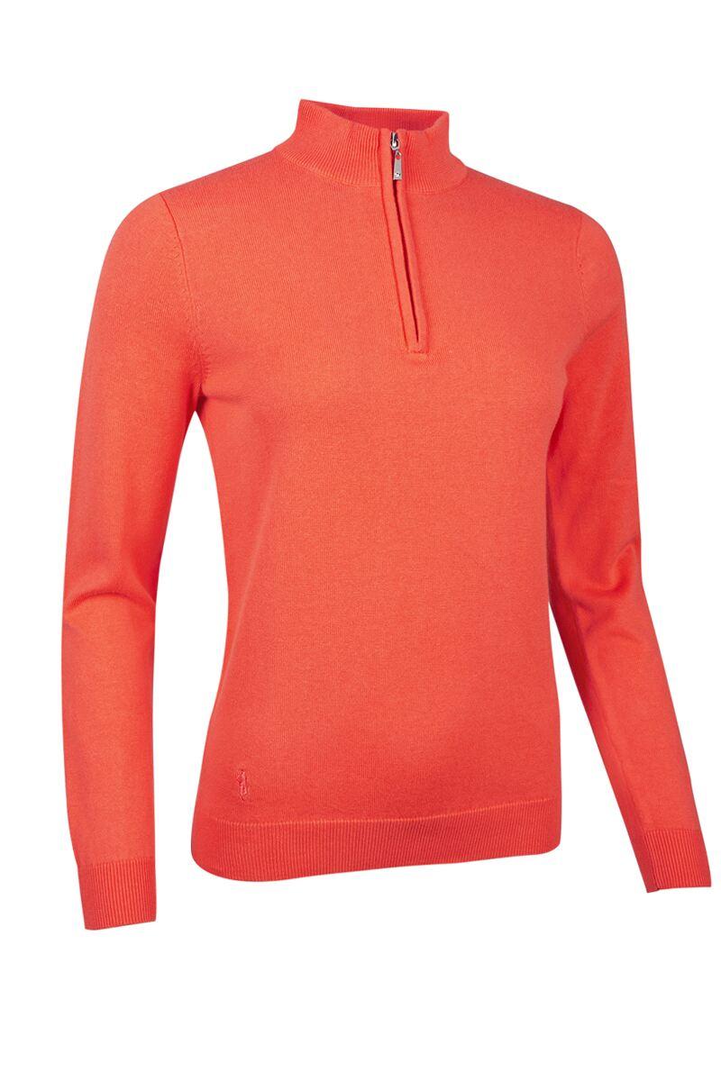 Ladies Quarter Zip Lightweight Cotton Golf Sweater Apricot M