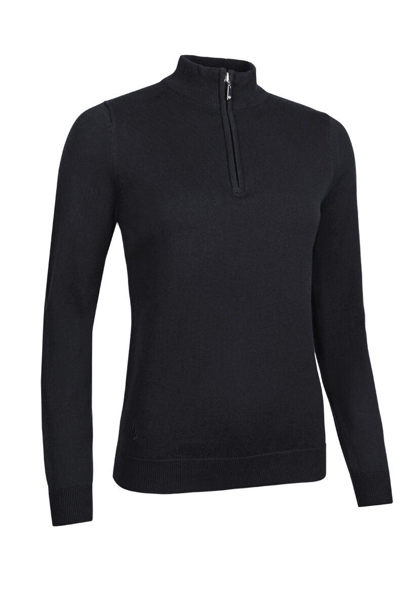 Ladies Quarter Zip Lightweight Cotton Golf Sweater Black M