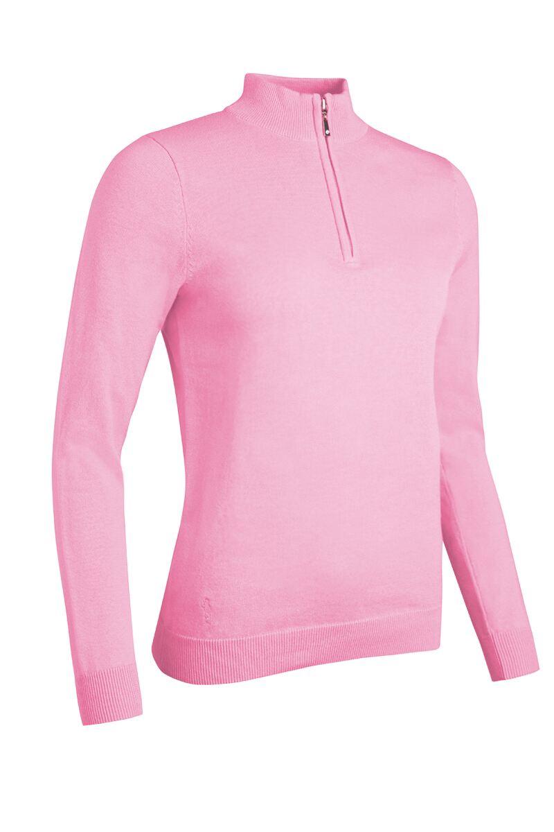 Ladies Quarter Zip Lightweight Cotton Golf Sweater Candy L