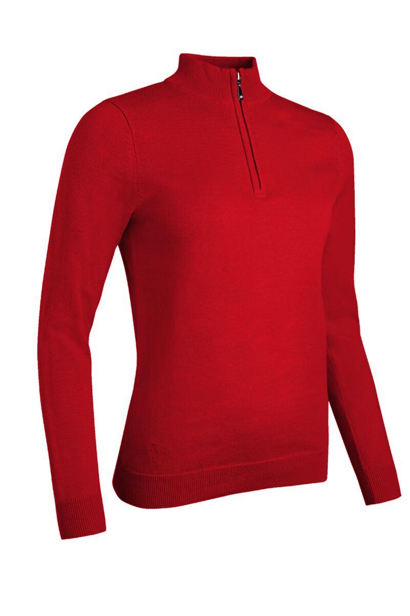 Ladies Quarter Zip Lightweight Cotton Golf Sweater Garnet M