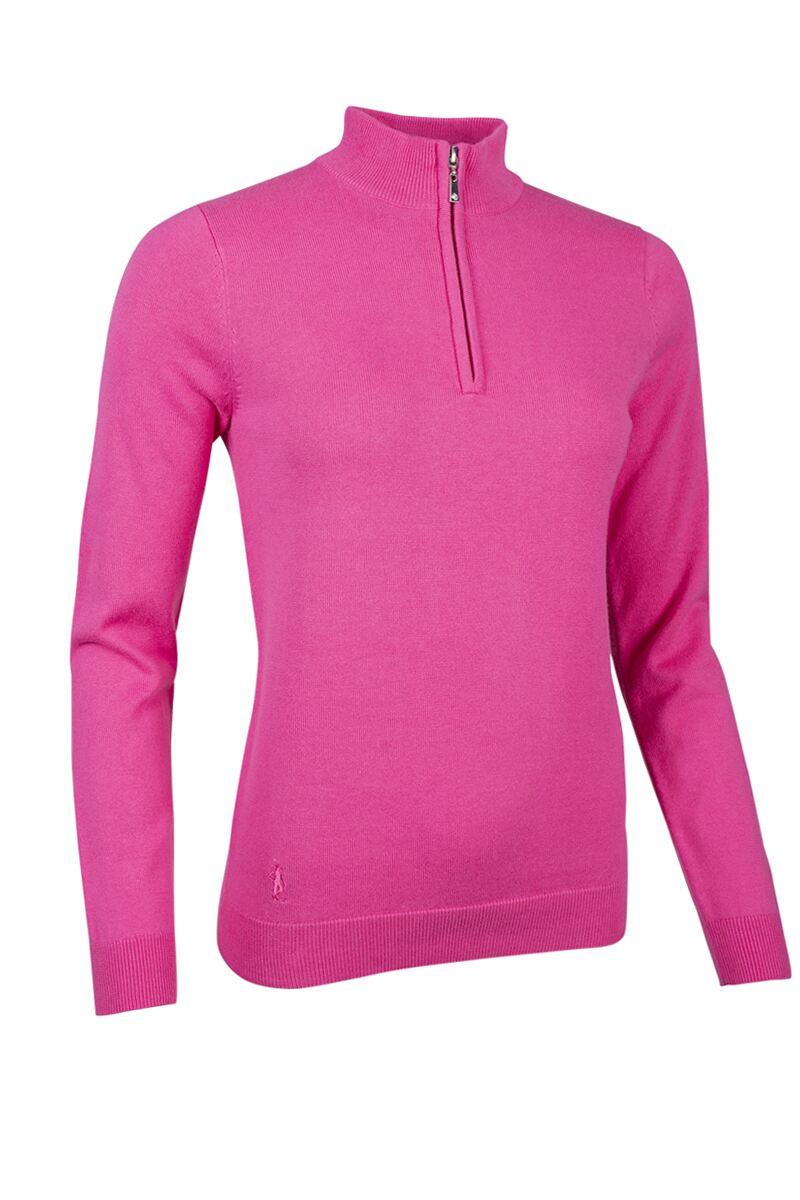 Ladies Quarter Zip Lightweight Cotton Golf Sweater Hot Pink XXL