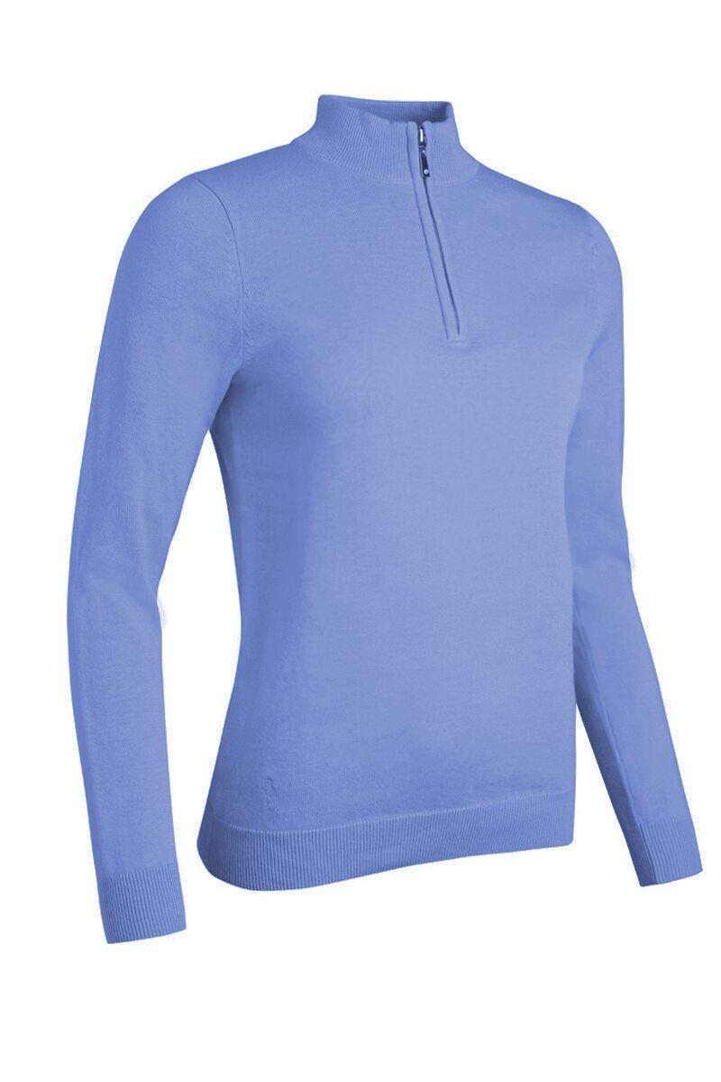 Ladies Quarter Zip Lightweight Cotton Golf Sweater Light Blue S