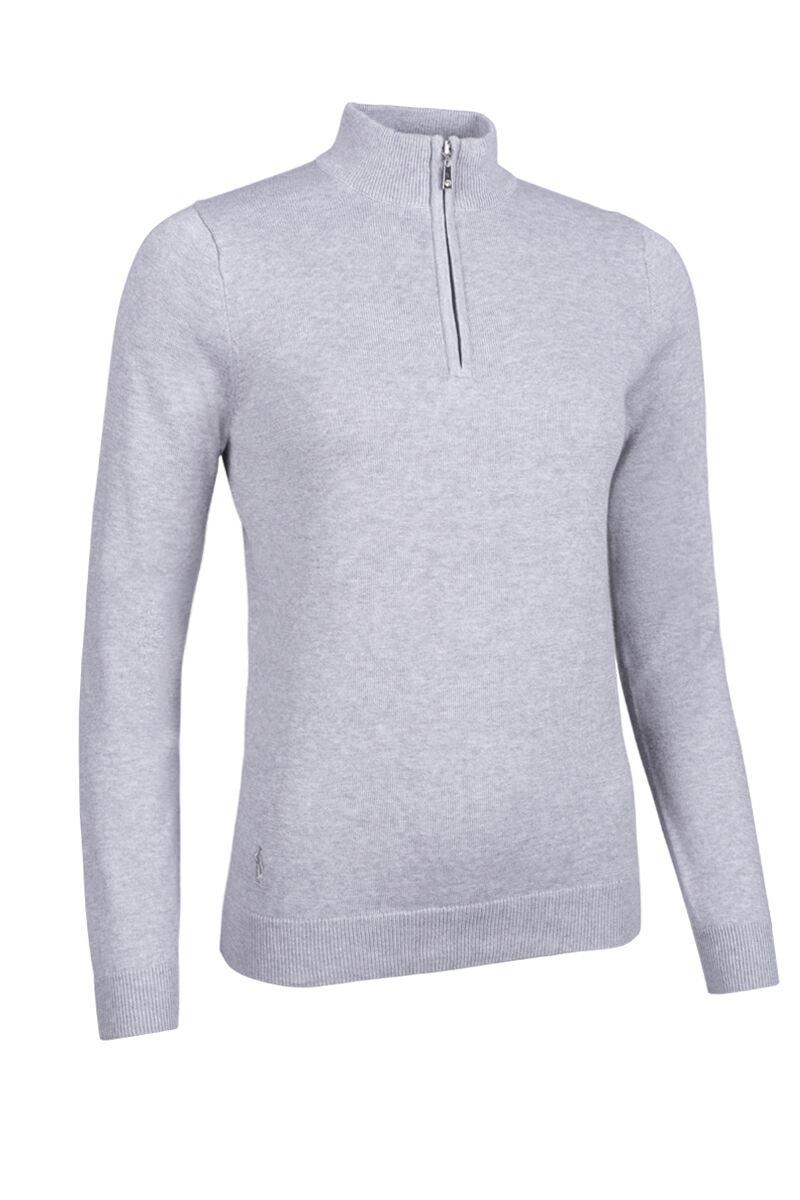 Ladies Quarter Zip Lightweight Cotton Golf Sweater Light Grey Marl M