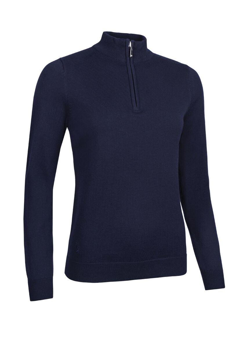 Ladies Quarter Zip Lightweight Cotton Golf Sweater Navy S