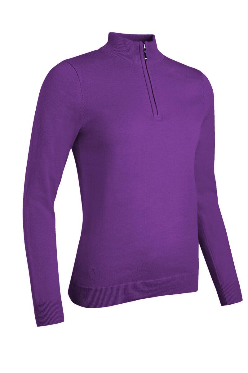 Ladies Quarter Zip Lightweight Cotton Golf Sweater Royal Purple S