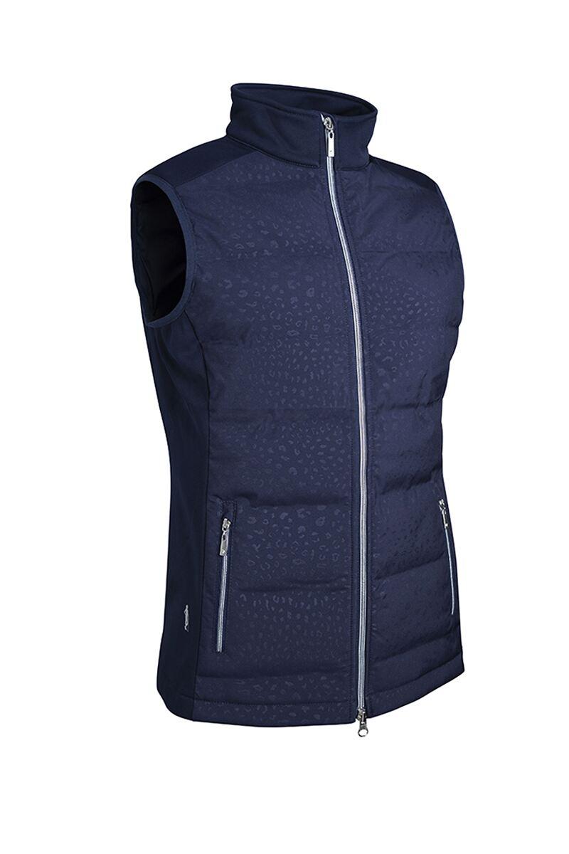 Ladies Zip Front Bonded Padded Down Golf Gilet Navy Animal Print L