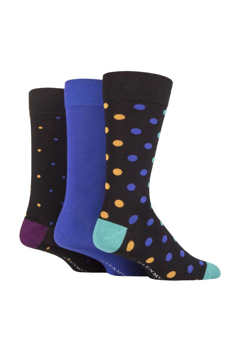 Mens 3 Pair Spotted Bamboo Socks Gift Box Black/Blue 7-11