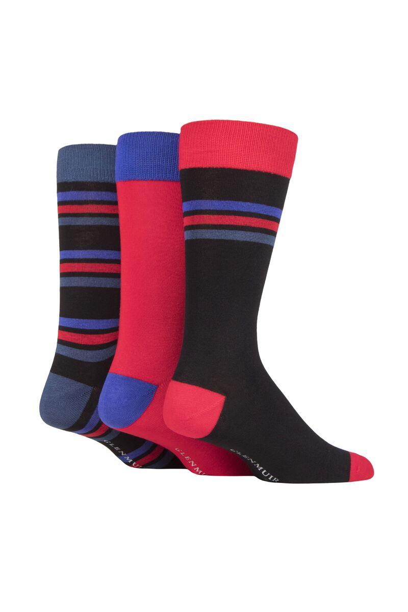 Mens 3 Pair Striped Bamboo Socks Gift Box Black/Red 7-11