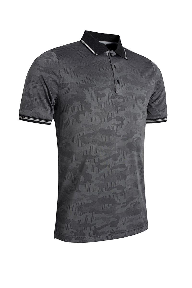 Mens Camo Jacquard Collar And Cuffs Performance Golf Polo Shirt Black/Light Grey S