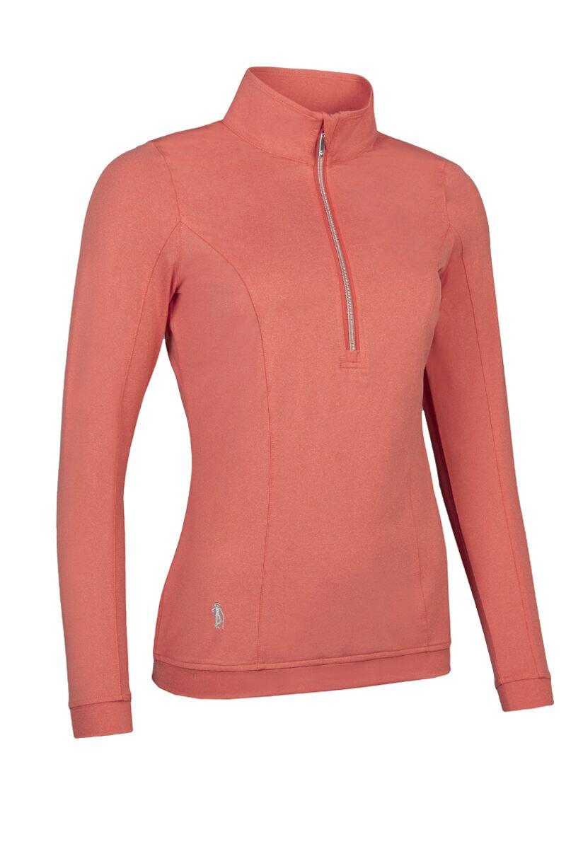 Ladies Quarter Zip Shaped Panel Performance Golf Midlayer Apricot Marl M