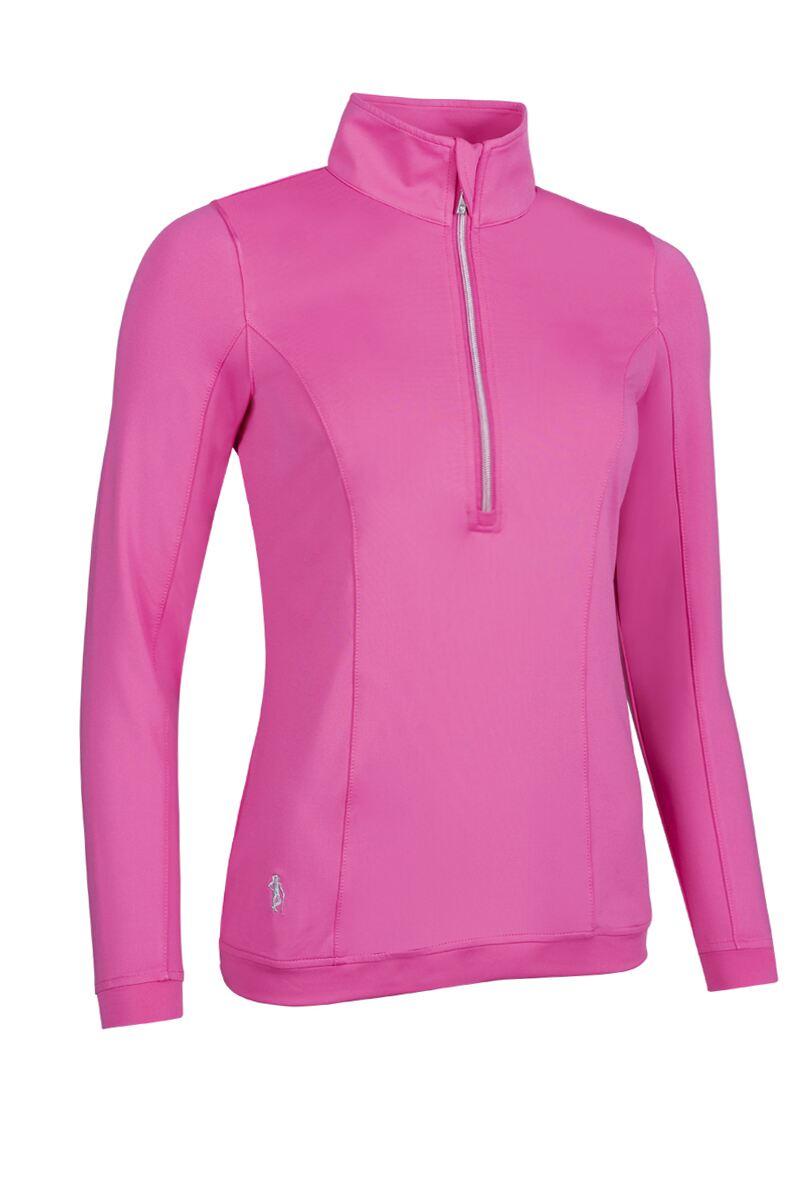 Ladies Quarter Zip Shaped Panel Performance Golf Midlayer Hot Pink S