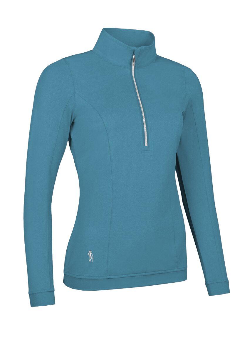 Ladies Quarter Zip Shaped Panel Performance Golf Midlayer Lagoon Marl S