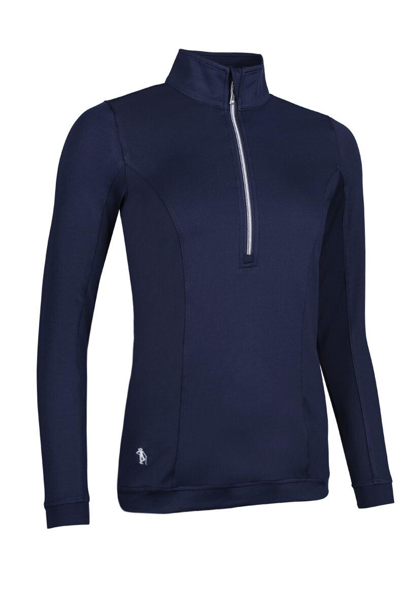 Ladies Quarter Zip Shaped Panel Performance Golf Midlayer Navy XS