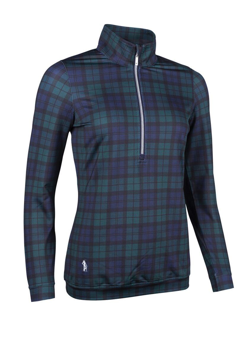 Ladies Quarter Zip Shaped Panel Performance Golf Midlayer Tartan XXL