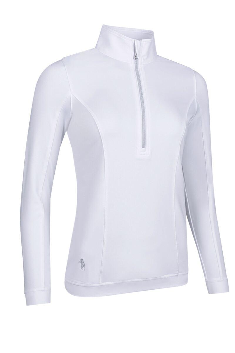 Ladies Quarter Zip Shaped Panel Performance Golf Midlayer White S