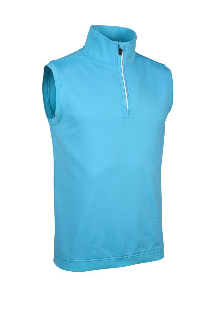 Mens Quarter Zip Contrast Rib Sleeveless Performance Golf Midlayer Aqua/White XL