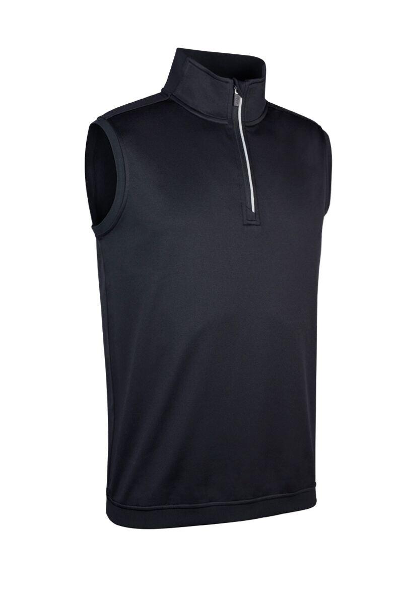 Mens Quarter Zip Contrast Rib Sleeveless Performance Golf Midlayer Black/Light Grey L