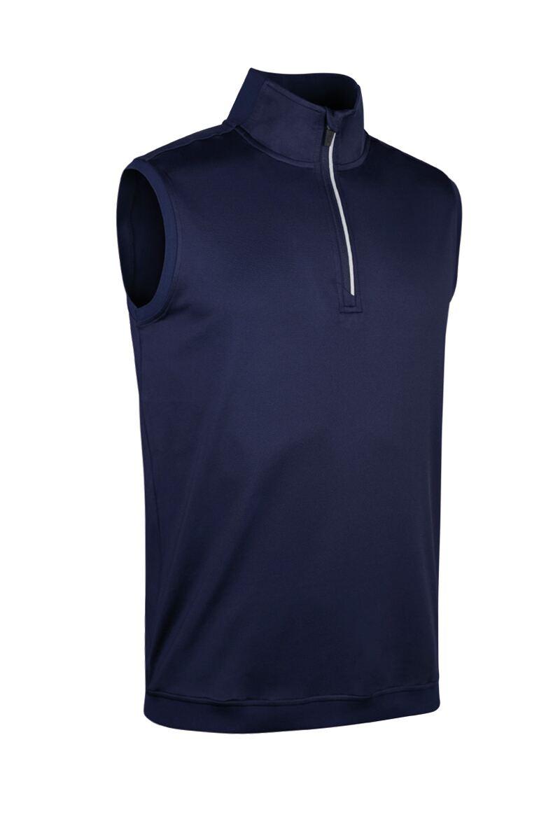 Mens Quarter Zip Contrast Rib Sleeveless Performance Golf Midlayer Navy/Light Grey L