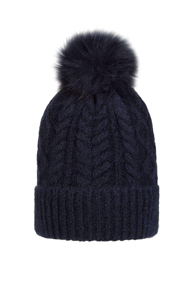 Ladies Thermal Lined Faux Fur Bobble Hat Navy One Size