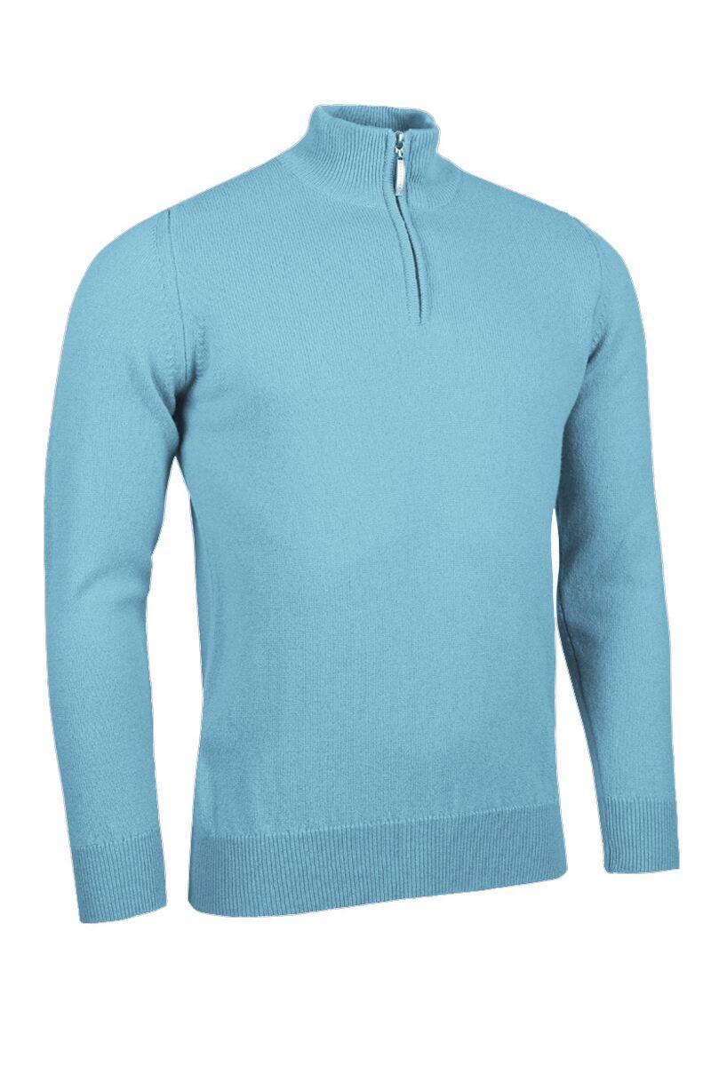 Mens Quarter Zip Lambswool Golf Sweater Aqua L