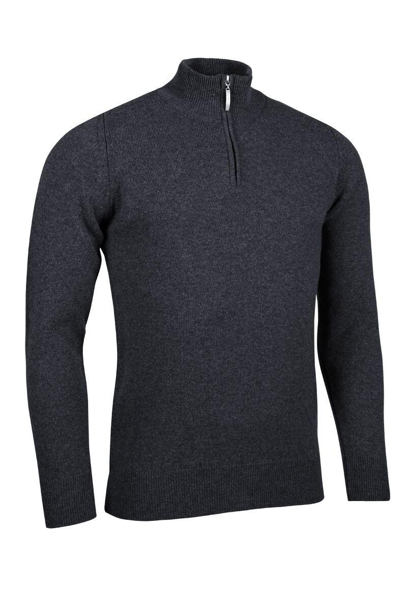 Mens Quarter Zip Lambswool Golf Sweater Charcoal Marl M