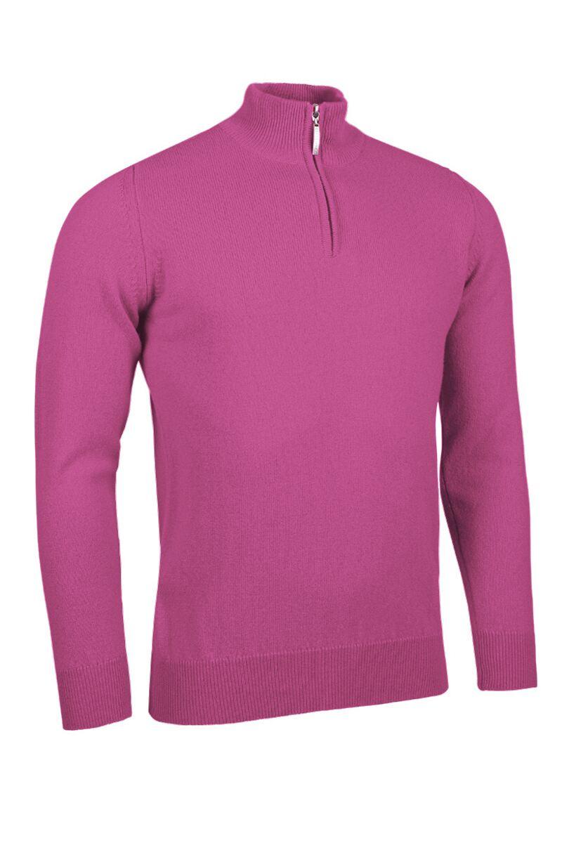 Mens Quarter Zip Lambswool Golf Sweater Hot Pink XXL