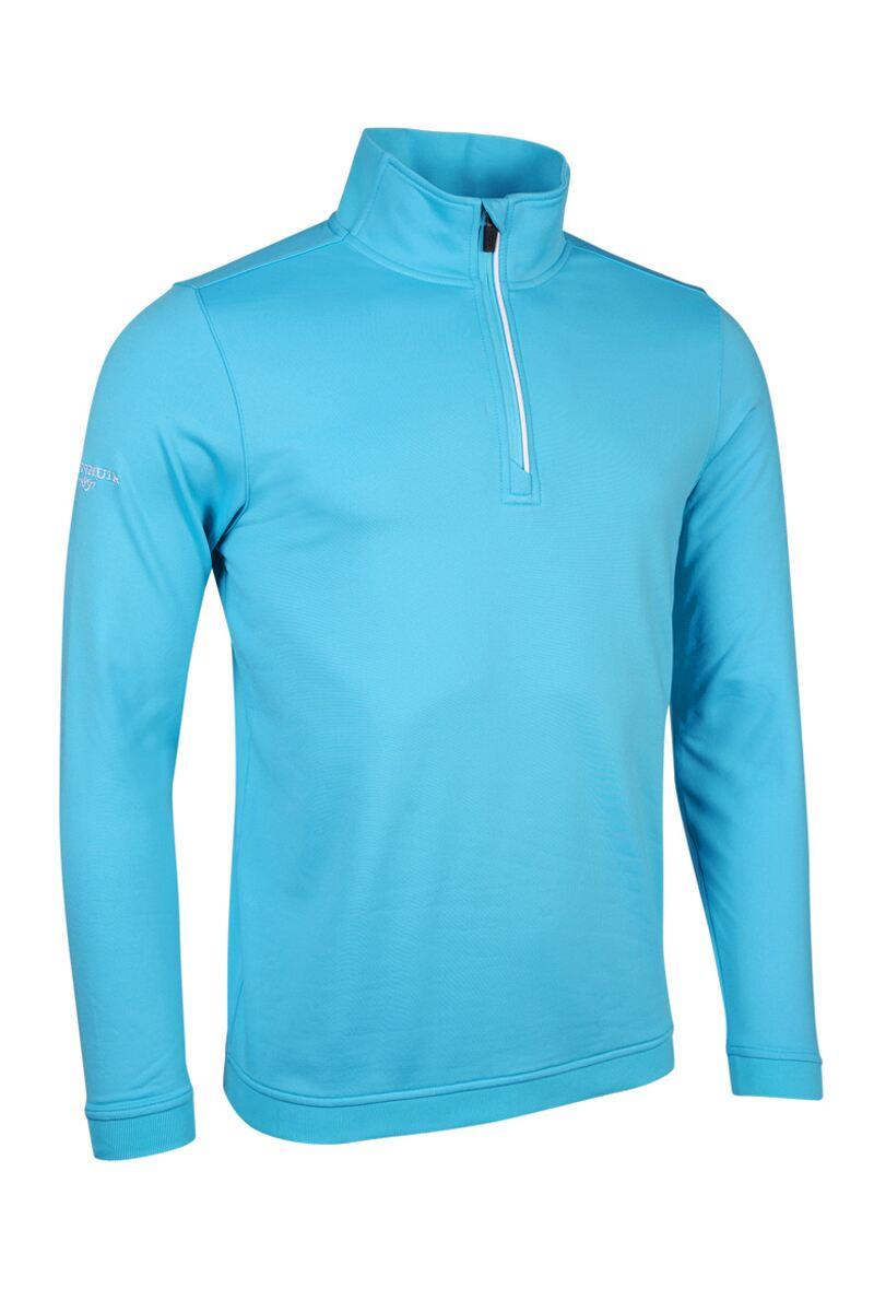 Mens Quarter Zip Contrast Rib Performance Golf Midlayer Aqua/White L