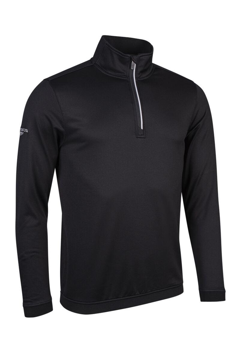 Mens Quarter Zip Contrast Rib Performance Golf Midlayer Black/Light Grey S